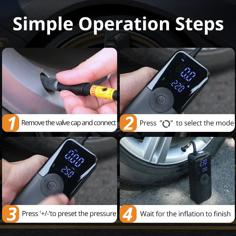 PumpX – Compresseur d'Air Portable Rechargeable | Gonfleur Numérique pour Voiture, Vélo, Moto